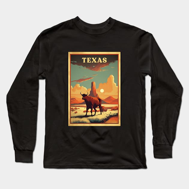 Texas Long Sleeve T-Shirt by Retro Travel Design